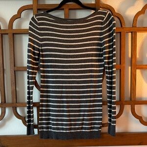 LOFT Gray and White Striped Sweater